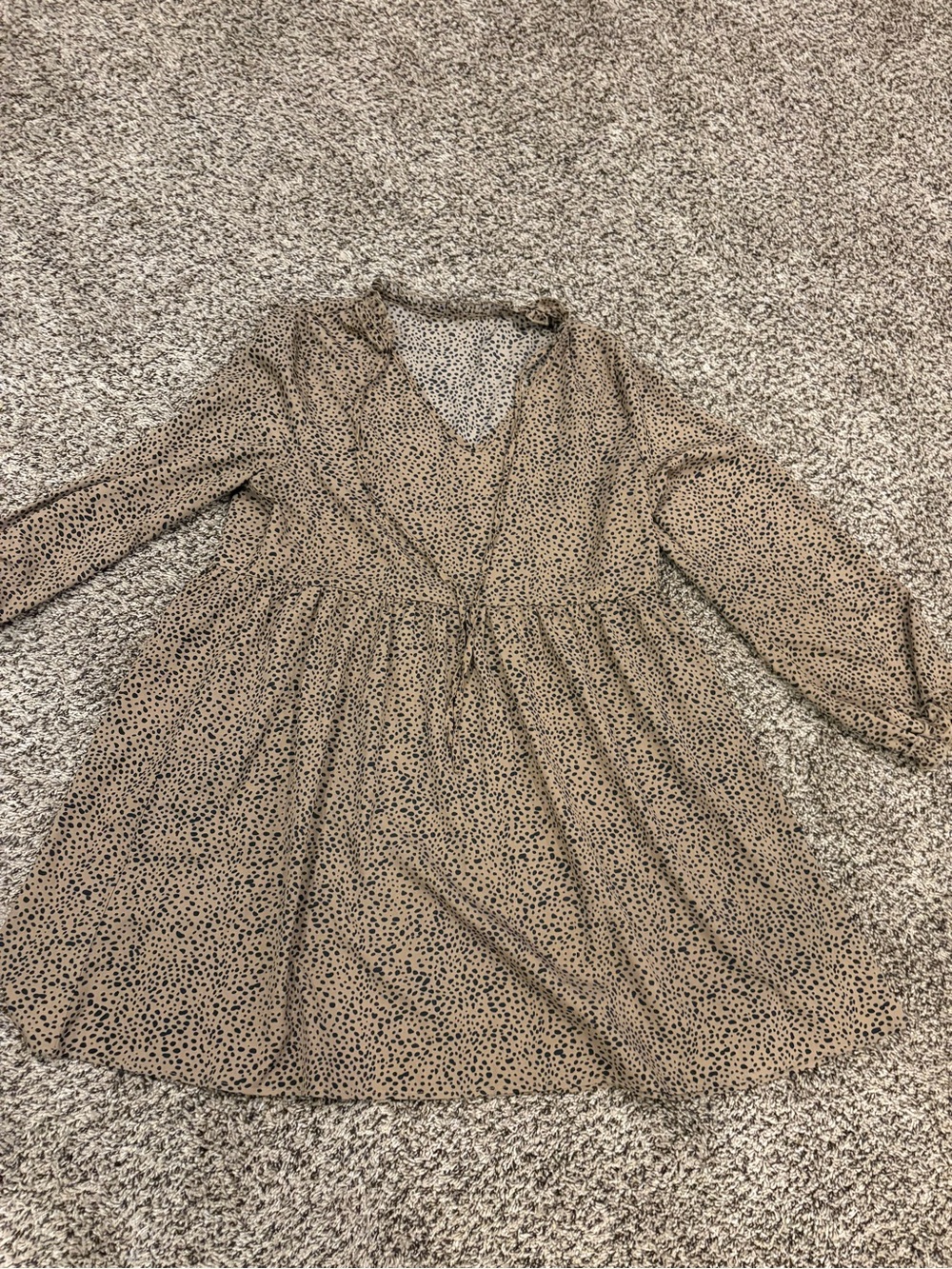 Beige Polka Dot/Animal Print Long-Sleeve Dress